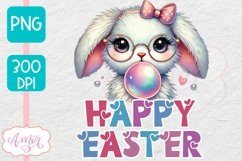 Happy Easter sublimation PNG, Cute Easter bunny bubble gum Product Image 1