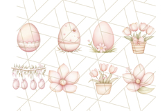 Pastel Pink Easter Flowers and Eggs PNG Cottagecore Clipart Product Image 2