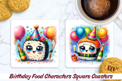 Birthday Food Square Coaster PNG 4x4, Sublimation Design. Product Image 1