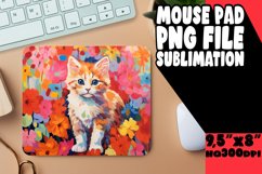 Colorful Cat with Flowers Mouse Pad Design PNG Product Image 1