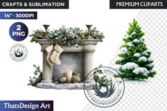 Watercolor Winter Landscape Snowy Cabin Illustration png Product Image 1
