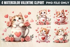 Watercolor Valentine Cat Love Clipart PNG Product Image 1