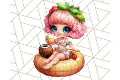 Chibi Summer Girls Clipart PNG, Bright Kawaii Summer Art Product Image 5