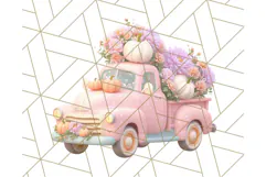 Vintage Truck Pumpkin and Fall Flowers PNG Clipart, Autumn Product Image 5
