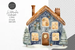 Christmas clipart, Gingerbread house clipart, Blue Christmas Product Image 1