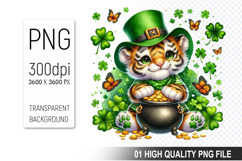 St. Patrick’s Tiger with Hat Clipart, Sublimation PNG Product Image 1