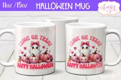 Trick or treat mug wrap sublimation PNG, Pink Halloween mug Product Image 2