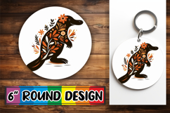 Whimsical Circle Keychain Sublimation PNG, Flower Animals Product Image 1