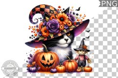 Halloween Cat Flowers Sublimation - Clipart PNG Design Product Image 1
