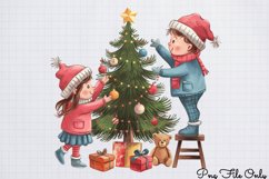 Cute Pink Christmas Watercolor Clipart PNG Product Image 1