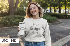 Women Holds Tumbler Mockup PSD Product Image 1