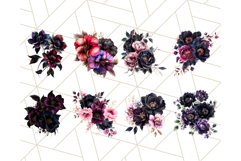 Dark Gothic Flowers PNG with Gold Trim, Vintage Floral Product Image 2