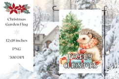 Merry Christmas Garden Flag, Christmas Hedgehog PNG Product Image 1