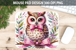 Watercolor Owl Mouse Pad Sublimation - Valentines PNG Product Image 1