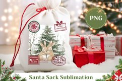 Watercolor Rabbits Santa Sack Template, Christmas Gift Bag Product Image 1