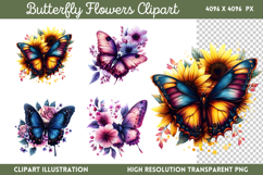 Butterfly Flowers Clipart PNG Product Image 1