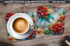 Poinsettias Coaster Sublimation, Christmas Coaster PNG Product Image 1
