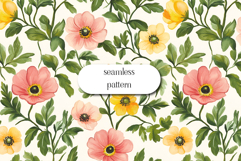 Vintage Watercolor Floral Seamless Pattern Pink and Yellow Product Image 1