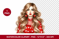 valentine png watercolor clipart - girl Product Image 1