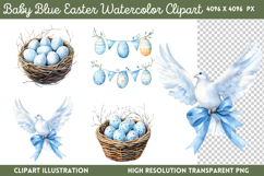 Baby Blue Easter Watercolor Cliparts Bundle PNG Product Image 15
