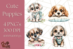 Cute Puppy Clipart, Adorable Dog PNG, Kawaii Watercolor Pup Product Image 1