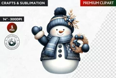 Blue Festive Snowman Clipart, Christmas PNG, winter clipart Product Image 1