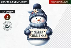Blue Snowman Clipart, Merry Christmas PNG, winter clipart Product Image 1