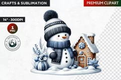 Blue Festive Snowman Clipart, Christmas PNG, winter clipart Product Image 1