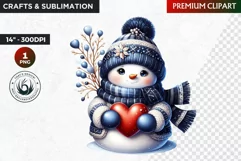 Blue Festive Snowman Clipart, Christmas PNG, winter clipart Product Image 1