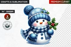 Blue Festive Snowman Clipart, Christmas PNG, winter clipart Product Image 1