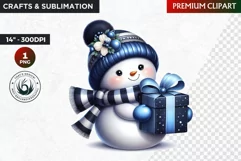 Blue Festive Snowman Clipart, Christmas PNG, winter clipart Product Image 1