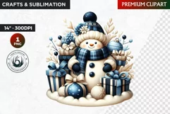 Blue Festive Snowman Clipart, Christmas PNG, winter clipart Product Image 1