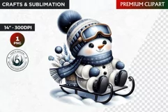Blue Snowman Clipart, Christmas PNG, winter sports Product Image 1
