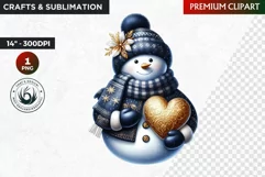Blue Snowman with heart Clipart, Christmas PNG, winter Product Image 1