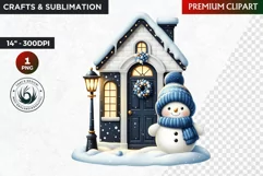 Blue Festive Snowman Clipart, Christmas PNG, winter clipart Product Image 1