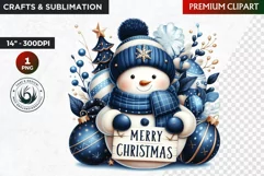 Blue Snowman Clipart, Merry Christmas PNG, winter clipart Product Image 1