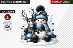 Blue Snowman and reindeer,Christmas PNG,winter clipart Product Image 1