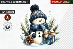 Blue Festive Snowman Clipart, Christmas PNG, winter clipart Product Image 1