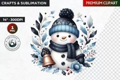 Blue Festive Snowman Clipart, Christmas PNG, winter clipart Product Image 1