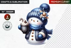 Blue Festive Snowman Clipart, Christmas PNG, winter clipart Product Image 1