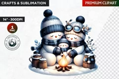 Blue Snowman family Clipart, Christmas PNG,fire camp clipart Product Image 1