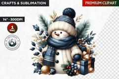 Blue Festive Snowman Clipart, Christmas PNG, winter clipart Product Image 1