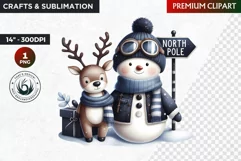 Blue Snowman with reindeer png,Christmas PNG,winter clipart Product Image 1