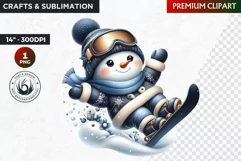 Blue Snowman Clipart, Christmas PNG, winter sports Product Image 1