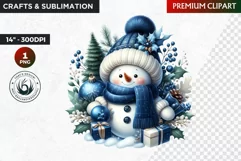 Blue Festive Snowman Clipart, Christmas PNG, winter clipart Product Image 1