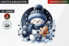 Blue Festive Snowman Clipart, Christmas PNG, winter clipart Product Image 1