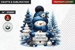 Blue Festive Snowman Clipart,Merry Christmas, winter clipart Product Image 1