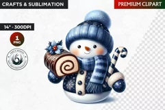 Blue Snowman with yule log png,Christmas PNG,winter clipart Product Image 1