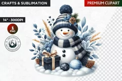 Blue Festive Snowman Clipart, Christmas PNG, winter clipart Product Image 1