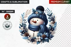 Blue Festive Snowman Clipart, Christmas PNG, winter clipart Product Image 1